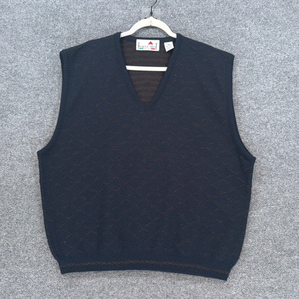 Florence Tricot Sweater Vest Mens XL Navy Blue Diamond Knit Wool Blend Italy
